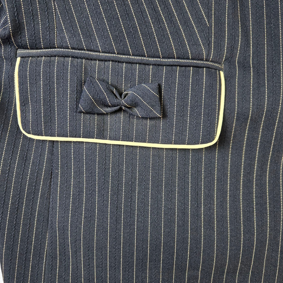 Y2K Vintage Navy Blue White Pinstripe Contrast Piping Bow Detail Blazer 22W Plus - Picture 4 of 7